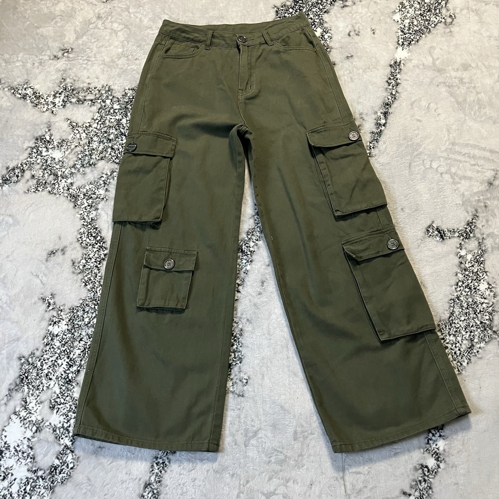 Gracia Pants Womens Size Medium Olive Green Cotton Cargo Baggy High Rise